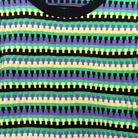 Zara Striped Cropped Green Black Purple Yellow Striped Sweater| sz M | Retro Top - Picture 4 of 7